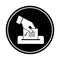 A hand casting a vote icon monochrome. Circular icon