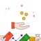 Hand catches coins, salary filled line icon, simple illustration