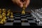 Hand choose king chess to front of the line.Concept of leadership And business Strategic