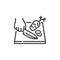 Hand chopping carrot line icon