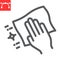 Hand with cleaning napkin line icon, hygiene and disinfection, wipe surface sign vector graphics, editable stroke linear