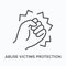 Hand clenched into a fist flat line icon. Vector outline illustration of violence victim protection, domestic abuse