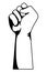 Hand clenched fist sign cartoon in black and white