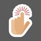 The hand clicks on the button colored sticker. Cursor vector icon. Layers grouped for easy editing illustration. For your design.