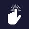 The hand clicks on the button. Cursor vector icon on dark blue