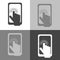 The hand clicks on the button on smartphone. Vector icon on whit