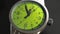 Hand clock, green dial. close-up. 4k 3d animation