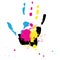 Hand with CMYK splashes