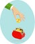 Hand with coin above purse. Concept of money accumulation. Vector