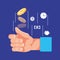 Hand with coin dollar and set icons economy finance