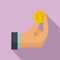 Hand coin donation icon, flat style