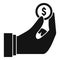 Hand coin donation icon, simple style