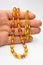 On hand colored and gold beads sequenced, short rosary, tespih tesbih