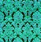 A hand coloured Damask pattern in aquamarine and black.