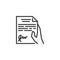 Hand with contract agreement line icon