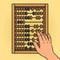Hand counts on wooden abacus pop art vector