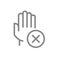 Hand with cross checkmark line icon. Hygiene, human protection, upper extremity symbol