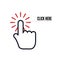 Hand cursor with animation of action and text click here on white background. Web icons element. Vector illustration