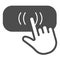 Hand cursor on button, hand pointer, clicking solid icon, electronics concept, switch vector sign on white background