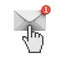 Hand cursor clicking E mail notification one new email message in the inbox