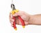 Hand with cutting plier with rj45 wire