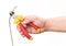 Hand with cutting plier with rj45 wire