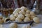 Hand decorated `Maamoul` an Arab dessert filled cookies, made with dates paste, almonds, walnuts and cinnamon