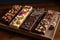 hand-dipped gourmet chocolate bar with assortment of toppings, including toasted nuts and dried fruit