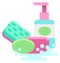 Hand and dish washing set. Soap and sponge icon