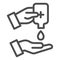 Hand disinfection line icon. Sanitize with antibacterial gel symbol, outline style pictogram on white background. Hand