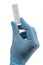 Hand in disposable glove holding negative sars-cov-2 rapid antigen test