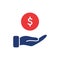 Hand with Dollar Coin Silhouette icon. Charity and Donation Concept. Financial Help for Needy. Sponsorship Supporter