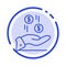 Hand, Dollar, Money, Currency, Charity Blue Dotted Line Line Icon