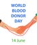 Hand of donor and recipient with a common dropper. World Blood Donor Day. Infographics. Vector illustration