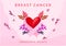 hand draw breast cancer awareness month banner with bow ribbon twist heart and flower plants