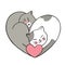 Hand draw cartoon cute Valentine day, Couple cats black and white and heart vector.