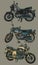 hand draw classic motorcycle colour collection