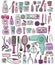 Hand draw elements of cosmetology, hairdressing, makeup and manicure. Cosmetic instrument isolated.