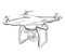 Hand draw illustration aerial vehicle quadrocopter. Air drone hovering. Drone sketch