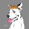 Hand draw Image Portrait of dog in the crown. Use for print, posters, t-shirts. Hand draw vector illustration