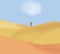 Hand draw the man walking lonely with orange umbrella on sand dune travel in desert after city reopen.