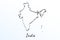 Hand draw map of India. Black line drawing sketch. outline doodle on white background. handwriting script name of the country.