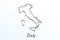 Hand draw map of Italy. Black line drawing sketch. outline doodle on white background. handwriting script name of the country.