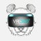 Hand draw panda portrait. Animal in virtual reality glasses . Hand draw vector illustration