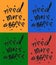 Hand draw phrase of Need More Coffee. Black inscription on red, green, orange, blue background. Quote typography