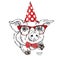 Hand draw pig in a celebratory cap. Vector illustration