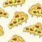 Hand draw pizza. Doodle pizza seamless pattern background. Fast food seamless  pattern