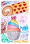 Hand draw watercolor of cupcake and roll cake illustration