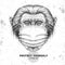 Hand drawing Animal monkey wearing face medical mask. Covid-19 protection methods. Coronavirus Quarantine Warning.