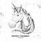 Hand drawing Animal unicorn wearing face medical mask. Covid-19 protection methods. Coronavirus Quarantine Warning.